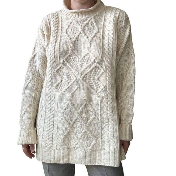 Aran Crafts Womens White 100% Merino Wool Cable Knit Fisherman Irish Sweater XXL - Picture 3 of 8